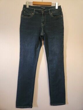 Warehouse One Dark Wash Straight Leg Long Jeans W.ONE Mid Rise Stretch Denim 29